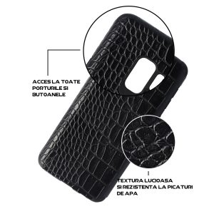 Husa Crocs Leather compatibila cu Samsung Galaxy S9, Comando Fonix, Textura piele crocodil, Montare snap-on, Slim, Piele ecologica si TPU, Negru4