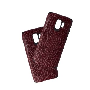 Husa Crocs Leather compatibila cu Samsung Galaxy S9, Comando Fonix, Textura piele crocodil, Montare snap-on, Slim, Piele ecologica si TPU, Visiniu2