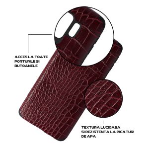 Husa Crocs Leather compatibila cu Samsung Galaxy S9, Comando Fonix, Textura piele crocodil, Montare snap-on, Slim, Piele ecologica si TPU, Visiniu4