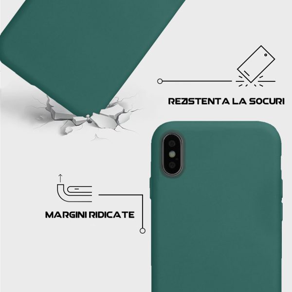 Husa Safe Flex compatibila cu iPhone X/XS, Comando Fonix, Design Slim flexibil, Interior captusit cu microfibra, Anti shock, Silicon moale, Textura cu finisaj mat/fin, Antiaderent, Verde inchis5