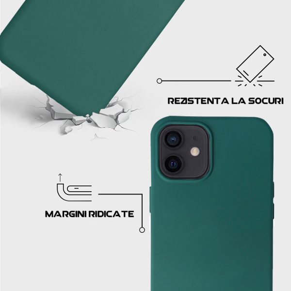 Husa Safe Flex compatibila cu iPhone 12 Mini, Comando Fonix, Design Slim flexibil, Interior captusit cu microfibra, Anti shock, Silicon moale, Textura cu finisaj mat/fin, Antiaderent, Verde inchis5