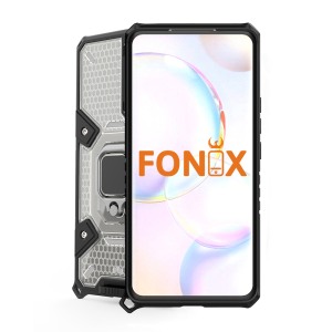 Husa compatibila cu Samsung Galaxy A22 4G, Hex Armor, Hybrid Ring Holder, Suport auto, Stand, Gonia Design, Airpocket-uri incorporate, Armura cu protectie la standarde militare, Negru