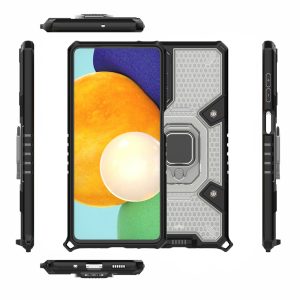 Husa compatibila cu Samsung Galaxy A22 4G, Hex Armor, Hybrid Ring Holder, Suport auto, Stand, Gonia Design, Airpocket-uri incorporate, Armura cu protectie la standarde militare, Negru