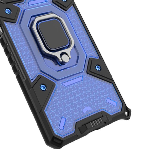 Husa compatibila cu Huawei Nova 8i, Hex Armor, Hybrid Ring Holder, Suport auto, Stand, Gonia Design, Airpocket-uri incorporate, Armura cu protectie la standarde militare, Albastru