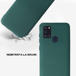 Husa Safe Flex compatibila cu Samsung Galaxy A21s, Comando Fonix, Design Slim flexibil, Interior captusit cu microfibra, Anti soc, Silicon moale, Textura cu finisaj mat, Antiaderent, Verde inchis3