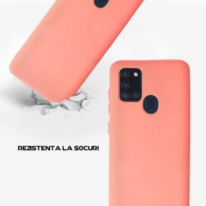 Husa Safe Flex compatibila cu Samsung Galaxy A21s, Comando Fonix, Design Slim flexibil, Interior captusit cu microfibra, Anti soc, Silicon moale, Textura cu finisaj mat, Antiaderent, Roz piersica3