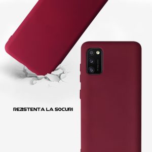 Husa Safe Flex compatibila cu Samsung Galaxy A41, Comando Fonix, Design Slim flexibil, Interior captusit cu microfibra, Anti shock, Silicon moale, Textura cu finisaj mat, Antiaderent, Visiniu3