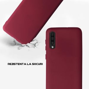 Husa Safe Flex compatibila cu Samsung Galaxy A50, Comando Fonix, Design Slim flexibil, Interior captusit cu microfibra, Anti soc, Silicon moale, Textura cu finisaj mat, Antiaderent, Visiniu3