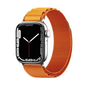 Curea textila compatibila cu Apple Watch 1 38 mm, Fonix Textile Magness, Design semi-circular, Comfortabila, Durabila, Atasare slide-in / slide-out, Inchidere magnetica, Portocaliu