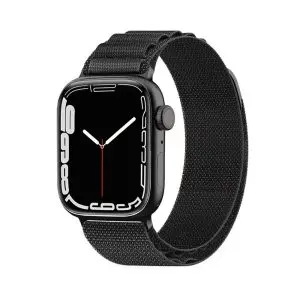 Curea textila compatibila cu Apple Watch 1 41 mm, Fonix Textile Magness, Design semi-circular, Comfortabila, Durabila, Atasare slide-in / slide-out, Inchidere magnetica, Negru