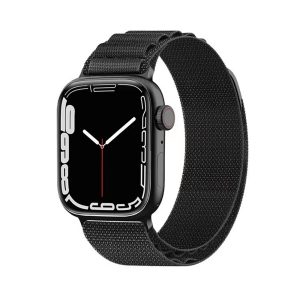 Curea textila compatibila cu Apple Watch 1 42 mm, Fonix Textile Magness, Design semi-circular, Comfortabila, Durabila, Atasare slide-in / slide-out, Inchidere magnetica, Negru