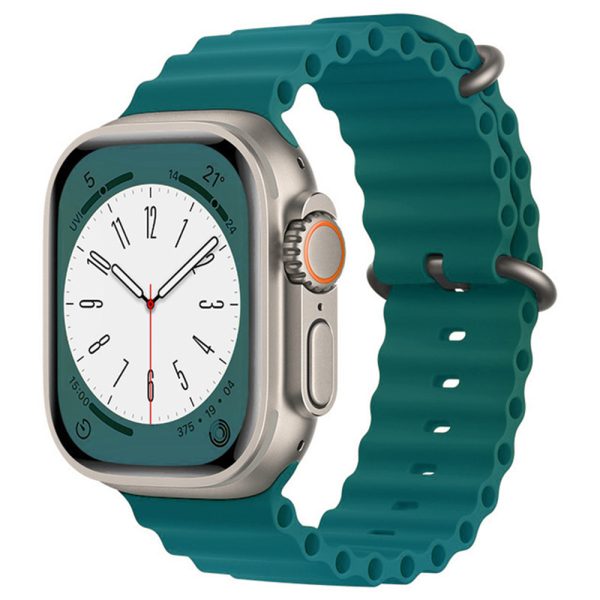 Curea de silicon compatibila cu Apple Watch SE 44 mm, Fonix Heat Dissipation, Design circular, Comfortabila, Durabila, Atasare slide-in/slide-out, Verde marin