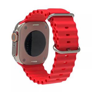 Curea de silicon compatibila cu Apple Watch 4 44 mm, Fonix Heat Dissipation, Design circular, Comfortabila, Durabila, Atasare slide-in / slide-out, Rosu - 2