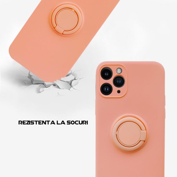 Husa Safe Flex Ring compatibila cu iPhone 11 Pro, Interior microfibra, Design mat, Inel magnetic de prindere/Rotativ 360, Anti shock, Silicon moale, Textura cu finisaj mat/fin, Antiaderent, Roz3