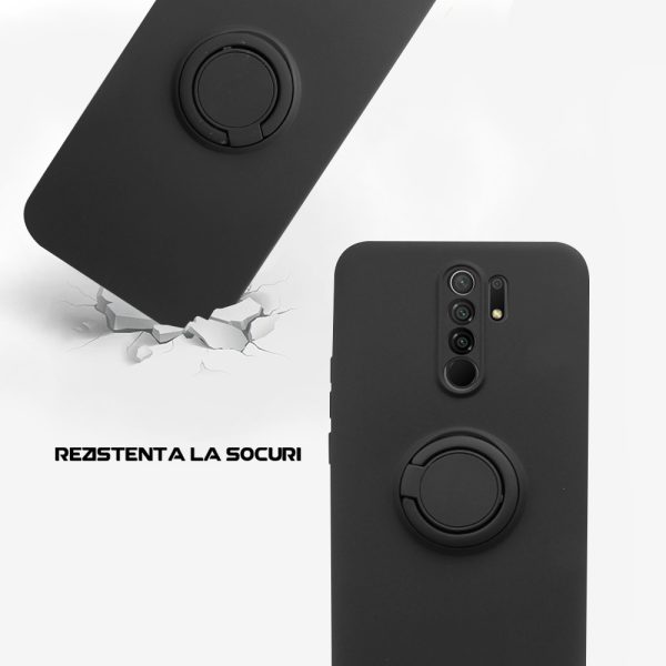 Husa Safe Flex Ring compatibila cu Xiaomi Redmi 9, Interior microfibra, Design mat, Inel magnetic de prindere/Rotativ 360, Anti shock, Silicon moale, Textura cu finisaj mat/fin, Antiaderent, Negru3