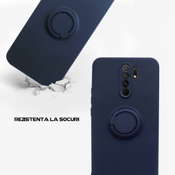 Husa Safe Flex Ring compatibila cu Xiaomi Redmi 9, Interior microfibra, Design mat, Inel magnetic de prindere/Rotativ 360, Anti shock, Silicon moale, Textura cu finisaj mat/fin, Antiaderent, Albastru3