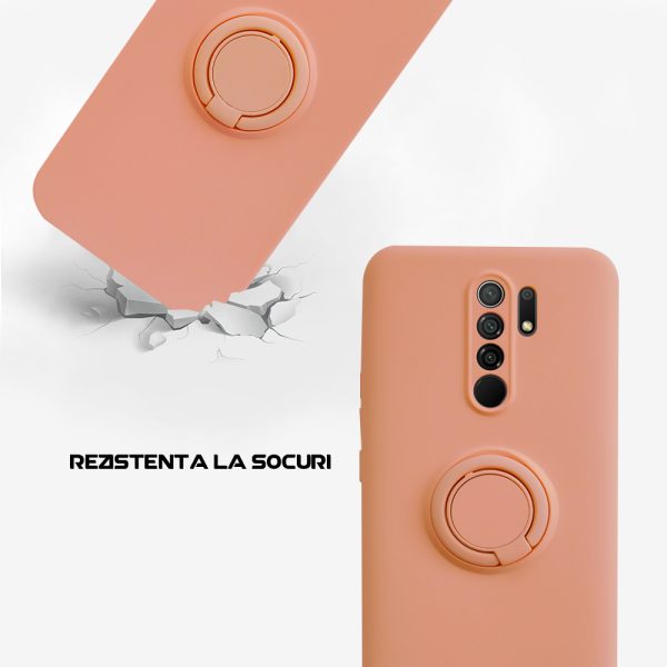 Husa Safe Flex Ring compatibila cu Xiaomi Redmi 9, Interior microfibra, Design mat, Inel magnetic de prindere/Rotativ 360, Anti shock, Silicon moale, Textura cu finisaj mat/fin, Antiaderent, Roz3