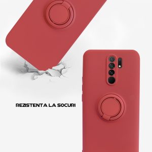 Husa Safe Flex Ring compatibila cu Xiaomi Redmi 9, Interior microfibra, Design mat, Inel magnetic de prindere/Rotativ 360, Anti shock, Silicon moale, Textura cu finisaj mat/fin, Antiaderent, Rosu3