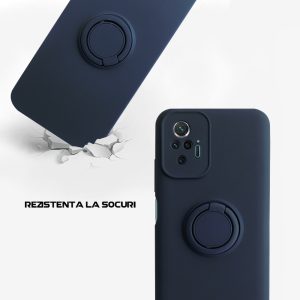 Husa Safe Flex Ring compatibila cu Xiaomi Redmi Note 10 Pro, Interior microfibra, Design mat, Inel magnetic de prindere/Rotativ 360, Anti shock, Silicon moale, Textura cu finisaj mat/fin, Antiaderent, Albastru3