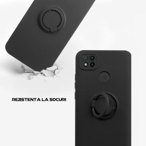 Husa Safe Flex Ring compatibila cu Redmi 9C, Interior microfibra, Design mat, Inel magnetic de prindere/Rotativ 360, Anti shock, Silicon moale, Textura cu finisaj mat/fin, Antiaderent, Negru3