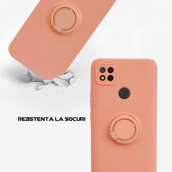 Husa Safe Flex Ring compatibila cu Redmi 9C, Interior microfibra, Design mat, Inel magnetic de prindere/Rotativ 360, Anti shock, Silicon moale, Textura cu finisaj mat/fin, Antiaderent, Roz3