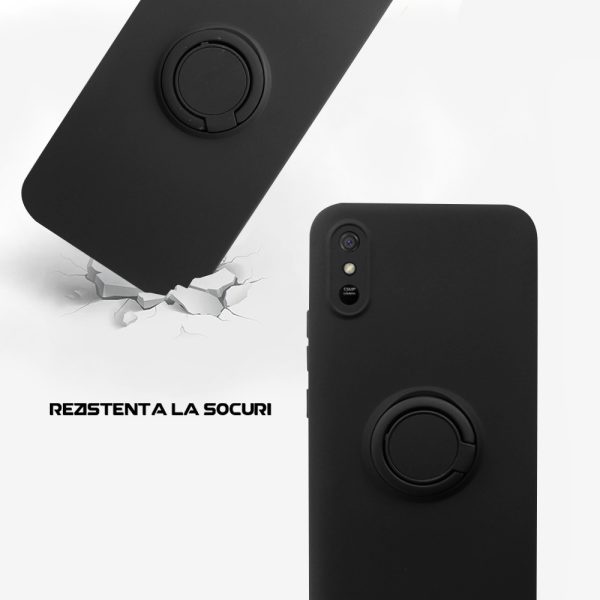 Husa Safe Flex Ring compatibila cu Redmi 9A, Interior microfibra, Design mat, Inel magnetic de prindere/Rotativ 360, Anti shock, Silicon moale, Textura cu finisaj mat/fin, Antiaderent, Negru3