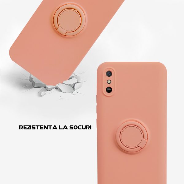 Husa Safe Flex Ring compatibila cu Redmi 9A, Interior microfibra, Design mat, Inel magnetic de prindere/Rotativ 360, Anti shock, Silicon moale, Textura cu finisaj mat/fin, Antiaderent, Roz3