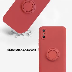 Husa Safe Flex Ring compatibila cu Redmi 9A, Interior microfibra, Design mat, Inel magnetic de prindere/Rotativ 360, Anti shock, Silicon moale, Textura cu finisaj mat/fin, Antiaderent, Rosu3