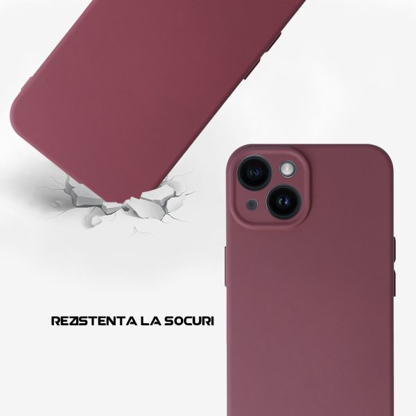 Husa Safe Flex compatibila cu Apple iPhone 14 Plus, Comando Fonix, Design Slim flexibil, Interior captusit cu microfibra, Anti shock, Silicon moale, Textura cu finisaj mat/fin, Antiaderent, Marsala3