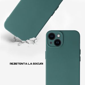 Husa Safe Flex compatibila cu Apple iPhone 14 Plus, Comando Fonix, Design Slim flexibil, Interior captusit cu microfibra, Anti shock, Silicon moale, Textura cu finisaj mat/fin, Antiaderent, Verde inchis3