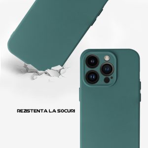 Husa Safe Flex compatibila cu Apple iPhone 14 Pro, Comando Fonix, Design Slim flexibil, Interior captusit cu microfibra, Anti shock, Silicon moale, Textura cu finisaj mat/fin, Antiaderent, Verde inchis3