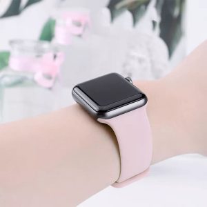 Curea de silicon compatibila cu Apple Watch 3 38 mm, Fonix Soft Touch, Design unicolor, Mata, Fina, Comfortabila, Durabila, Atasare slide-in / slide-out, Roz - 3