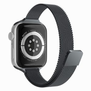 Curea compatibila cu Apple Watch 8 41 mm, Fonix Braided Steel, Milanese Loop, Metalica, Comfortabila, Durabila, Atasare slide-in / slide-out, Negru