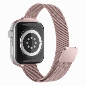 Curea compatibila cu Apple Watch 1 38 mm, Fonix Braided Steel, Milanese Loop, Metalica, Comfortabila, Durabila, Atasare slide-in / slide-out, Roz