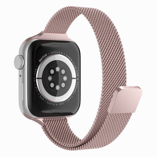 Curea compatibila cu Apple Watch 1 38 mm, Fonix Braided Steel, Milanese Loop, Metalica, Comfortabila, Durabila, Atasare slide-in / slide-out, Roz