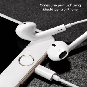 Casti Lightnining compatibile iPhone 6, 6 Plus, 6s, 6s Plus, 7, 7 Plus, 8, 8 Plus, X, XR, XS, XS Max, 11, 11 Pro, 11 Pro Max, 12, 12 Pro, 12 Pro Max, SE 3, 13, 13 Pro, 13 Pro Max, 13 Mini, 14, 14 Pro, 14 Plus, 14 Pro Max, SE 2, Albe - 2