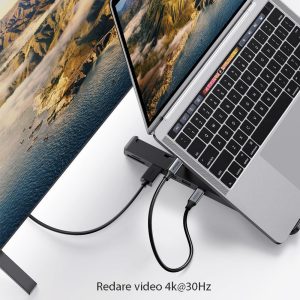 Suport laptop cu docking station, Hub 5 in 1, USB-C la 2 x USB, HDMI 4K@30Hz, Cititor card SD si MicroSD, 4 nivele de reglare, Pliabil si usor de transportat, Negru - 5