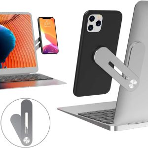 Suport telefon adeziv si magnetic pentru laptop sau monitor, Fonix Fold Bracket, Aluminiu, Adeziv 3M, Pliabil, Magnet pentru telefon inclus, Argintiu - 5