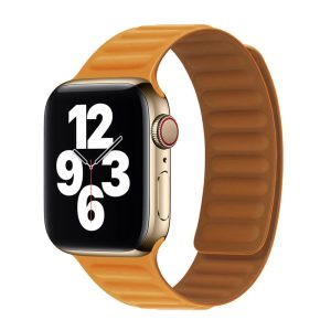 Curea compatibila cu Apple Watch 1 38 mm, Fonix Silicon Magness, Comfortabila, Durabila, Prindere magnetica, Design modern, Atasare slide-in / slide-out, Portocaliu