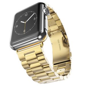 Curea compatibila cu Apple Watch 2 38 mm, Fonix Noblesse Steel, Ajustabila, Comfortabila, Durabila, Metalica, Atasare slide-in / slide-out, Auriu