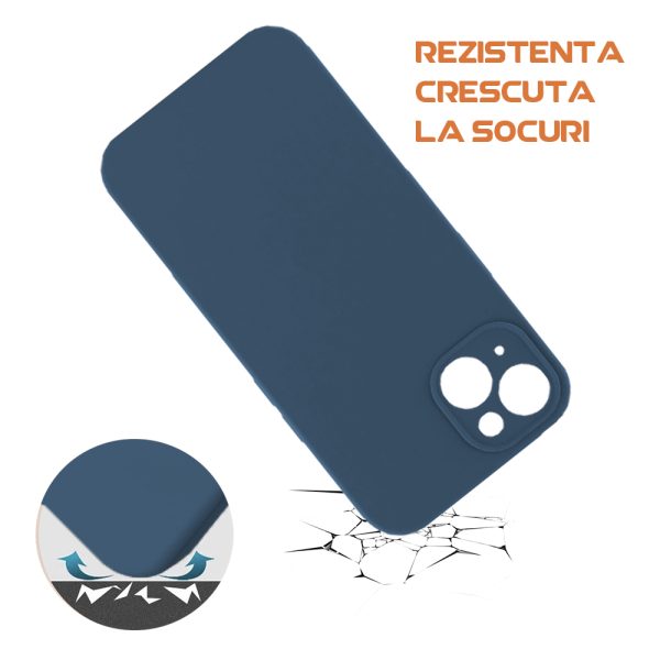 Husa silicon microfibra compatibila cu Apple iPhone 13, Prime Deluxe, acoperire completa, margini ridicate, protectie camera, Albastru