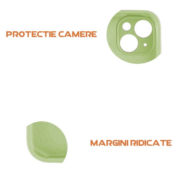 Husa silicon microfibra compatibila cu Apple iPhone 13, Prime Deluxe, acoperire completa, margini ridicate, protectie camera, Verde deschis2