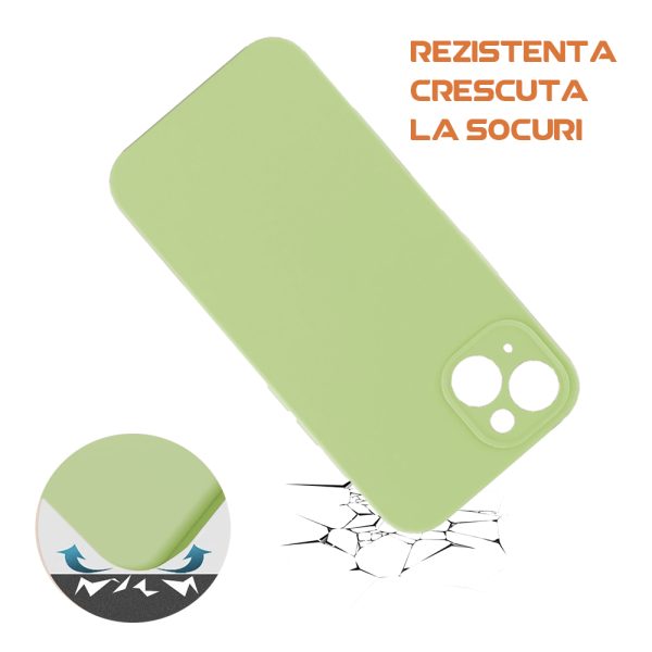 Husa silicon microfibra compatibila cu Apple iPhone 13, Prime Deluxe, acoperire completa, margini ridicate, protectie camera, Verde deschis