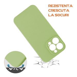 Husa silicon microfibra compatibila cu Apple iPhone 12 Pro, Prime Deluxe, acoperire completa, margini ridicate, protectie camera, Verde deschis