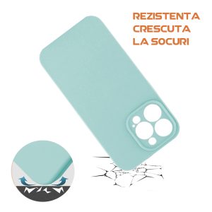 Husa silicon microfibra compatibila cu Apple iPhone 12 Pro, Prime Deluxe, acoperire completa, margini ridicate, protectie camera, Turcoaz