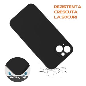 Husa silicon microfibra compatibila cu Apple iPhone 14, Prime Deluxe, acoperire completa, margini ridicate, protectie camera, Negru