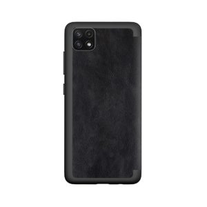 Husa carte compatibila cu Samsung Galaxy A22 5G, Blend LeatherBook, acoperire completa, clapeta transparenta, Negru