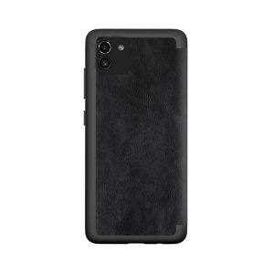 Husa carte compatibila cu Samsung Galaxy A03, Blend LeatherBook, acoperire completa, clapeta transparenta, Negru