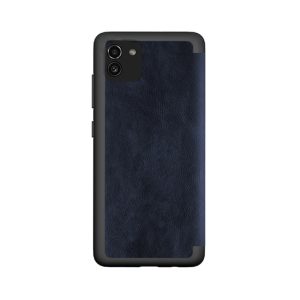 Husa carte compatibila cu Samsung Galaxy A03, Blend LeatherBook, acoperire completa, clapeta transparenta, Albastru