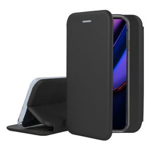 Husa Round Flip compatibila cu Samsung Galaxy A23 4G / 5G, tip carte, buzunar interior pentru carduri, inchidere magnetica, Negru